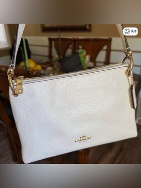Coach Pebbled Leather Mia Crossbody Bag in Chalk White with Gold Hardware